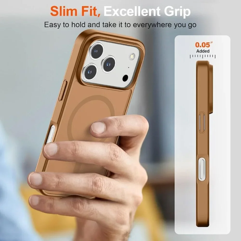 Brown I-phone 17 Pro Max Case Compatible Mag Safe Matte Shockproof